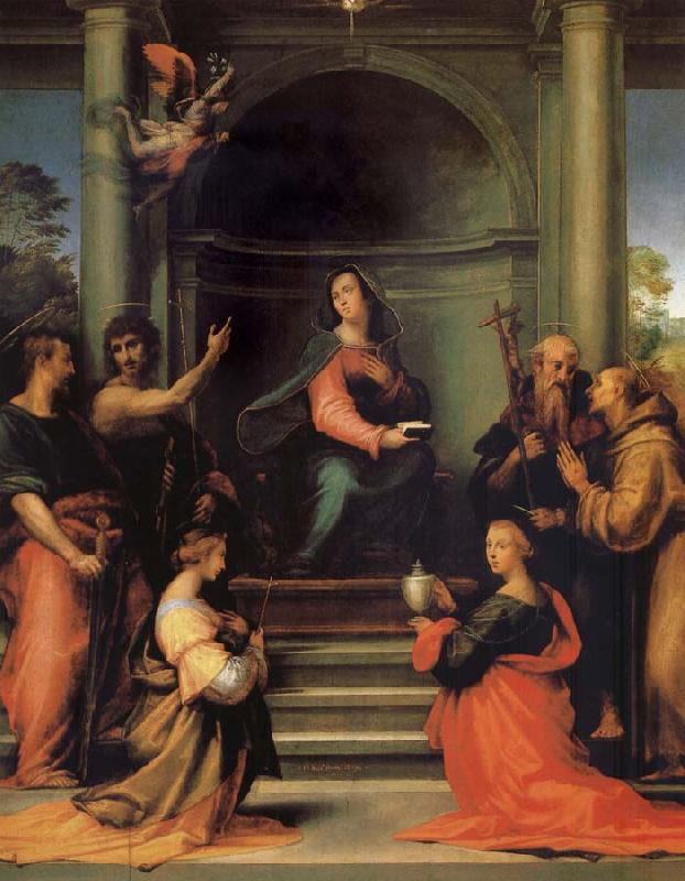Fra Bartolomeo The Anunciacion, Holy Margarita, Maria Mary magdalene, Pablo, Juan the Baptist, Jeronimo and Francisco